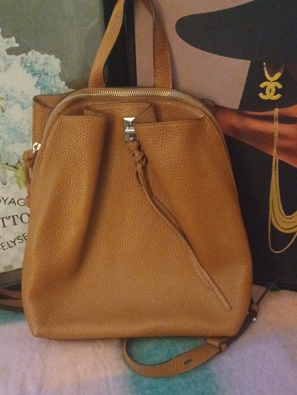 Rebecca Minkoff Pebbled Backpack Purse in Tan